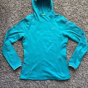 Mizuno Vortex Warmalite Running Hoodie Scuba Blue Thumbholes Zip Pocket